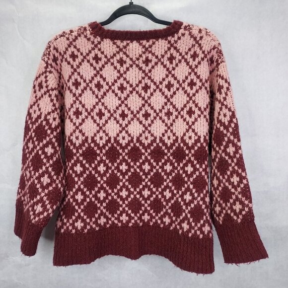 Maeve Anthropologie Siegfried Sweater Women's XS Pink Maroon Wool Argyle Preppy - Picture 7 of 12